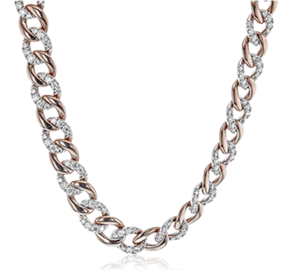 A chain necklace in rose and white gold, featuring sparkling diamond accents.