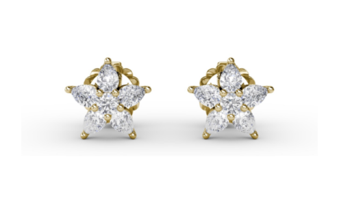 A pair of yellow gold and diamond Fana star-shaped stud earrings, available at Drenon Jewelry.