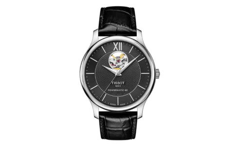 A Tissot T-Classic watch with a tourbillon, available at Drenon Jewelry.
