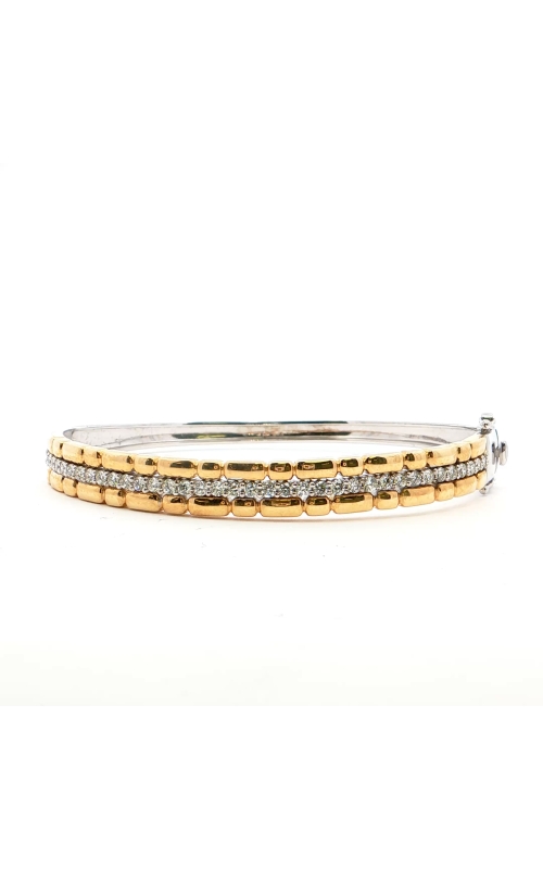 Yellow and White Gold Hinged Bangle with Diamonds