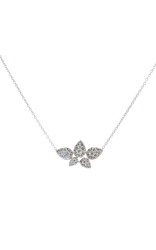 White Gold and Floral Diamond Cluster Necklace