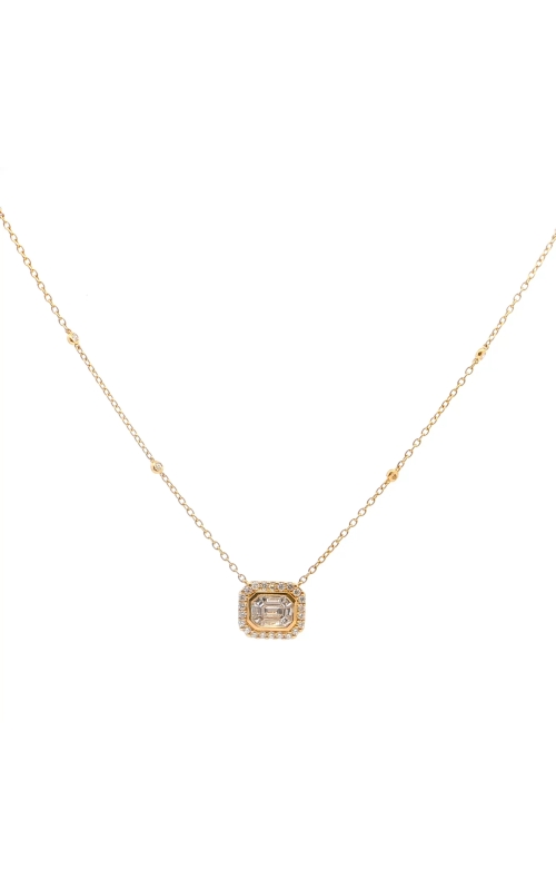Yellow Gold Baguette Diamond Cluster Pendant Necklace