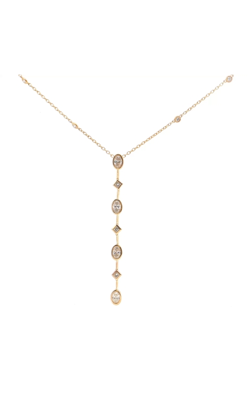 Yellow Gold Oval and Princess Cut Diamond Drop Necklace