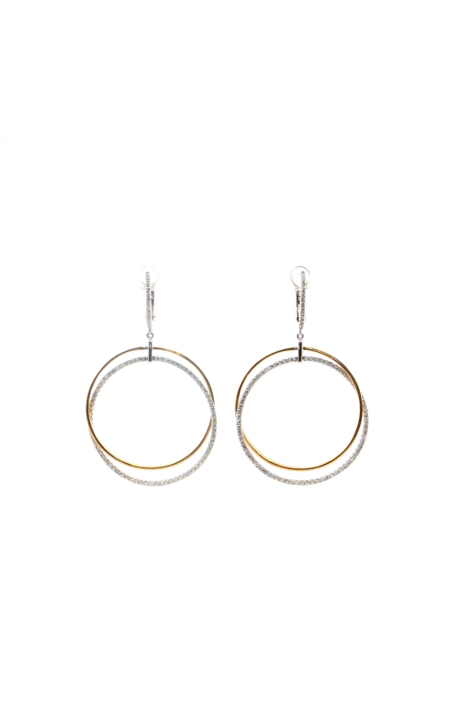 Yellow Gold and Diamond Double Hoop Drop Earrings