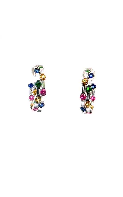 Platinum Dots and Dash Multi-Colored Hoop Earrings