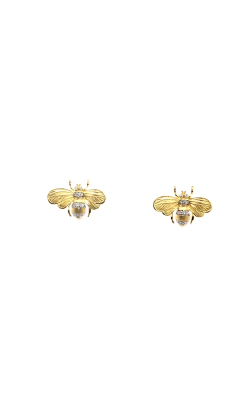 Bee Stud Earrings in 18k Yellow Gold with Diamonds